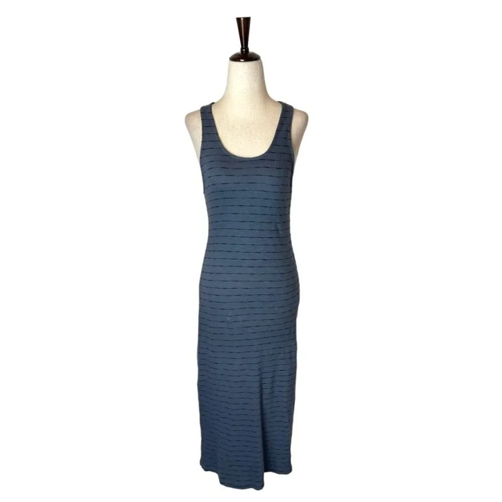 Monrow Blue Cotton Striped Sleeveless Scoop Neck Midi Tank Dress Size‎ S - Picture 2 of 10